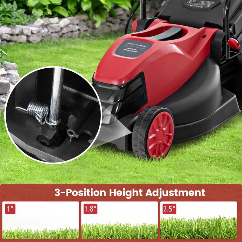 Electric Lawn Mower, 13" Corded Walk-Behind Lawnmower with 10AMP Motor, Grass Collection Box & 3 Adjustable Cutting Heights for Garden Yard Farm