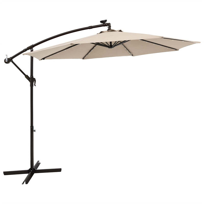 10FT Hanging Solar LED Umbrella Offset Patio Umbrella Outdoor Cantilever Umbrella Steel Market Umbrella with 40 Lights, Crank & Cross Base