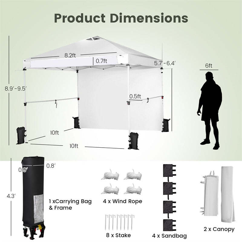 10' x 10' Commercial Pop Up Canopy Tent with Sidewalls, Roller Bag & Hanging Bars, Portable Instant Market Tent for Outdoor Events, Camping