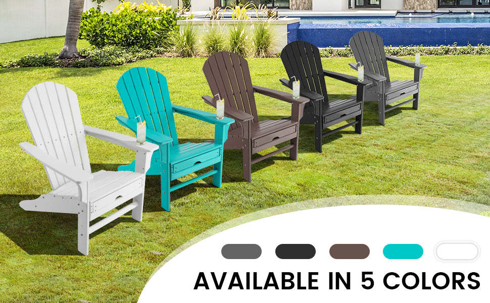 HDPE Adirondack Chair Weather Resistant Outdoor Patio Deck Chairs with Retractable Ottoman