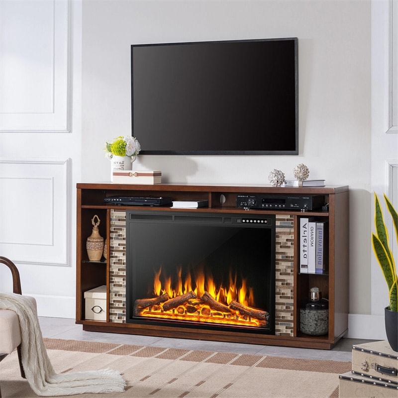 34" Electric Fireplace Insert Recessed Freestanding Fireplace Heater with Touch Panel, Remote Control & 4 Log Flame Effects