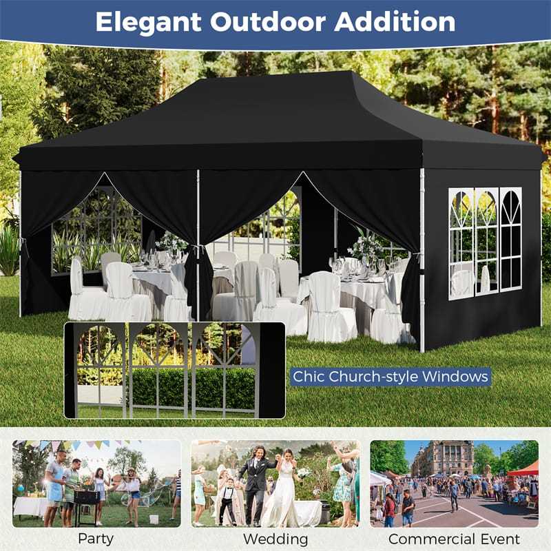 10x20FT Pop Up Canopy with 6 Removable Sidewalls/Windows, 8-Pack Sandbags & Carrying Bag, UPF50+ Sun Protection Tent for Outdoor Wedding Party