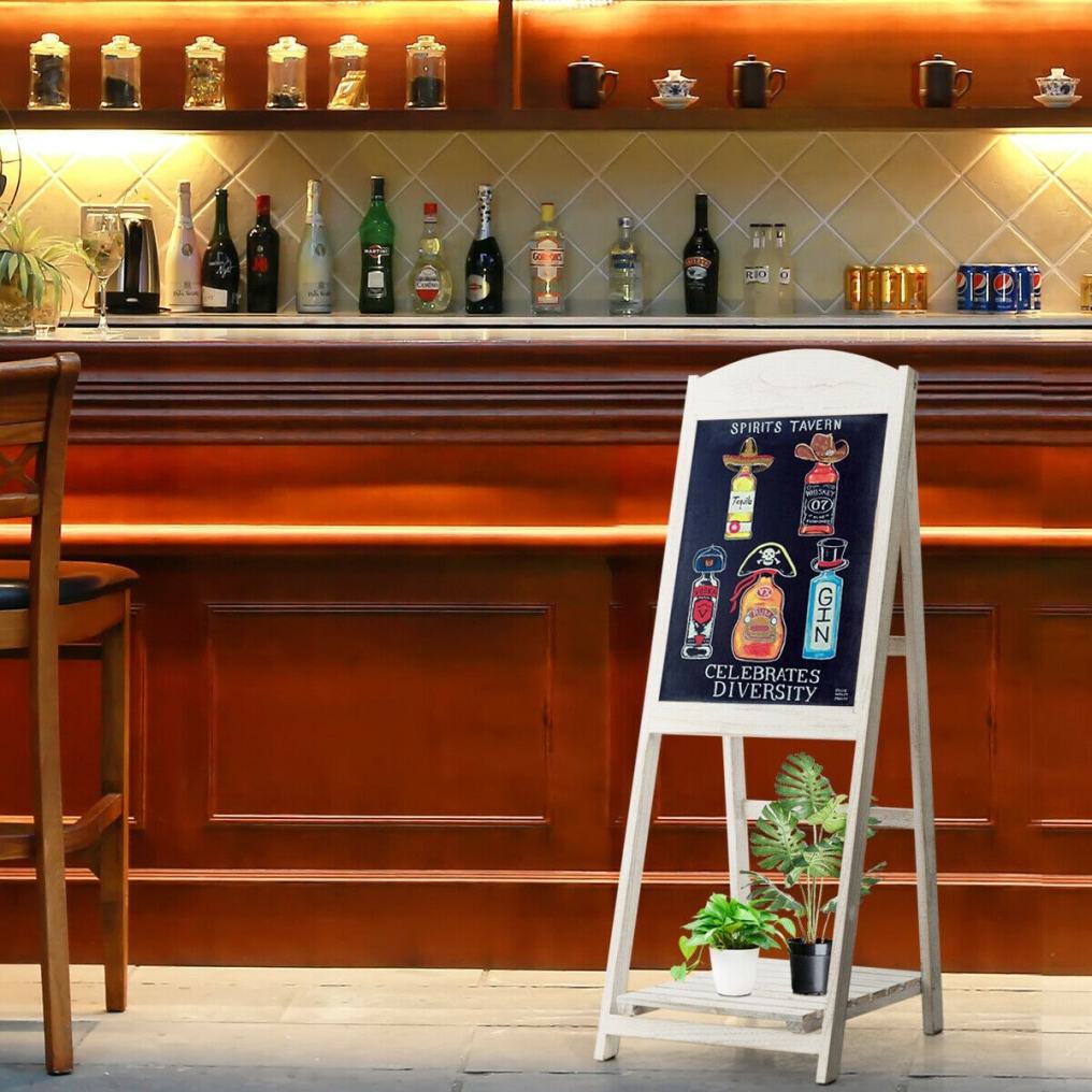 45-Inch Vintage Folding Wood Chalkboard Easel with Display Shelf
