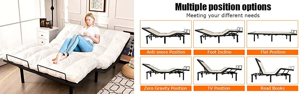 Queen Adjustable Bed Base Zero Gravity Electric Bed Frame with Massage Mode & Remote Control