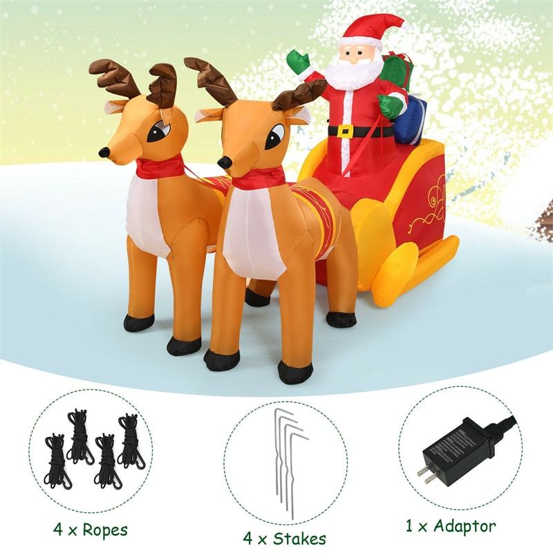 7.5FT Outdoor Christmas Inflatable LED Lighted Santa Claus on Sleigh with Reindeers & Gift Boxes