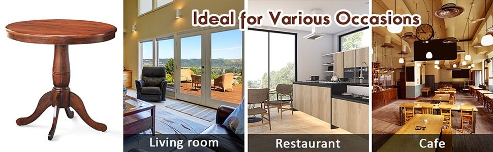 32" Round Pub Pedestal Side Table Wooden Dining Table with Adjustable Foot Pads