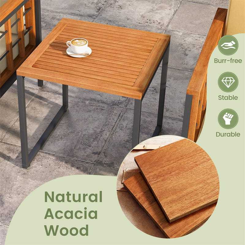 5 Pieces Acacia Wood Patio Furniture Set Outdoor Conversation Set with Coffee Table, Ottomans, Soft Back & Seat Cushions