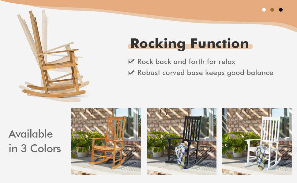 Outdoor Acacia Wood High Back Rocking Chair Patio Porch Rocker with Armrests