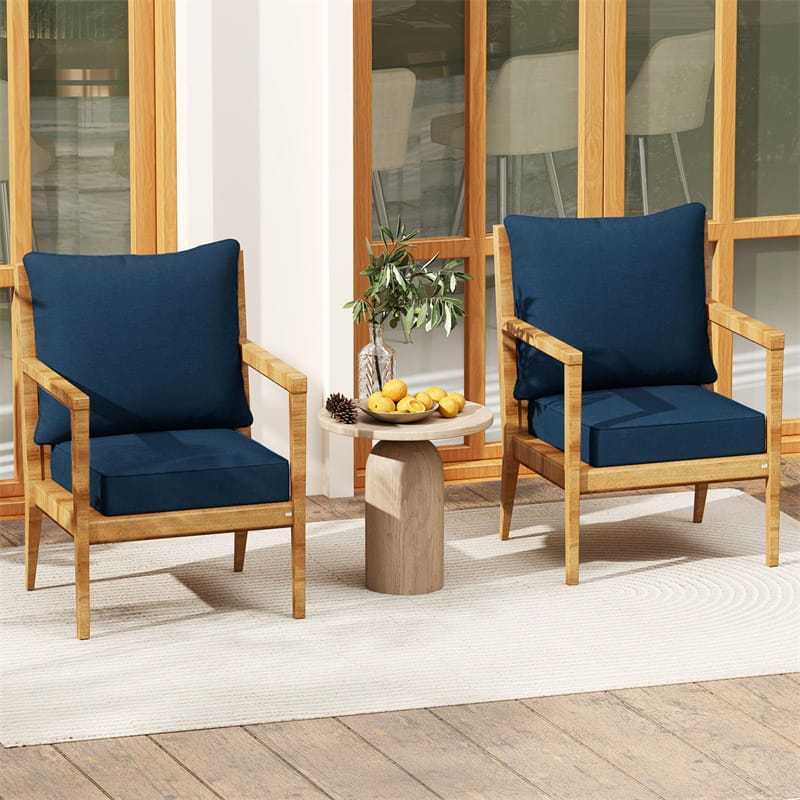 Deep Seat & Back Cushion Set with Rope Ties, Waterproof 6" Thick Indoor/Outdoor Chair Pads for Patio Furniture & Poolside