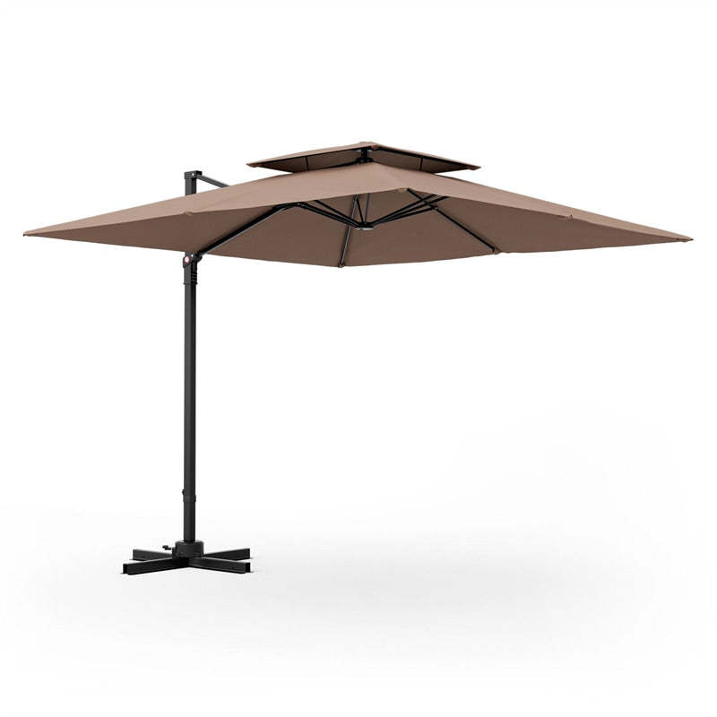9.5FT Double Top Cantilever Umbrella, Heavy Duty Offset Hanging Patio Umbrella Square Outdoor Umbrella with 360° Rotation & Cross Base