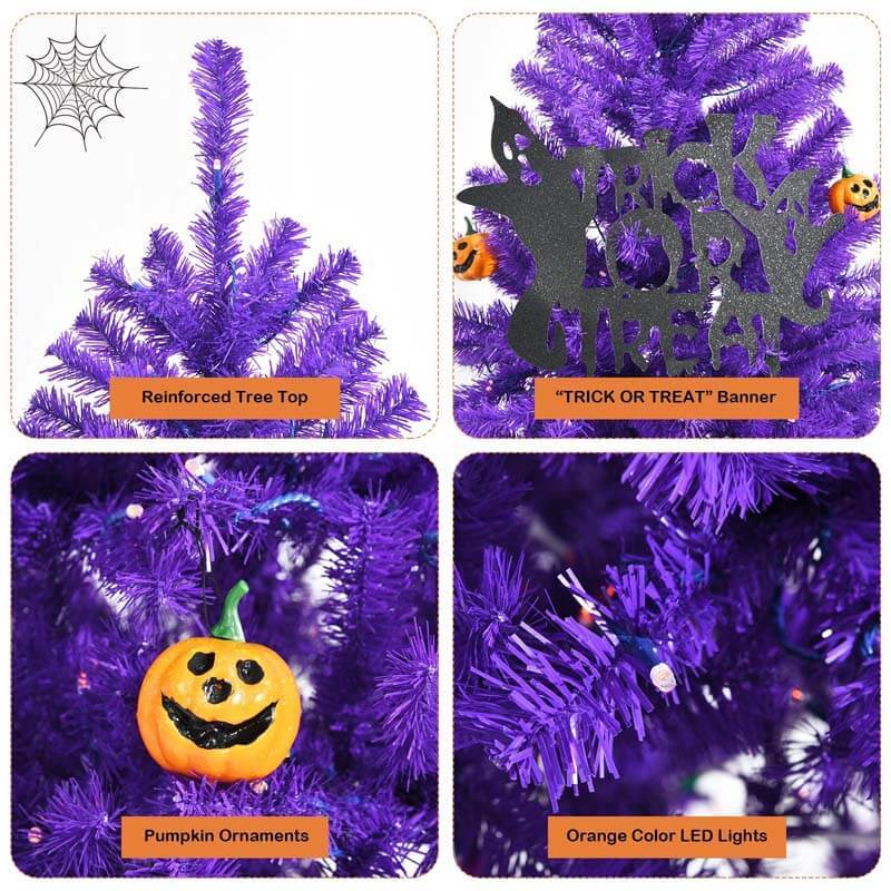 5FT Artificial Prelit Purple Halloween Tree with Orange Lights and Pumpkin Ornaments