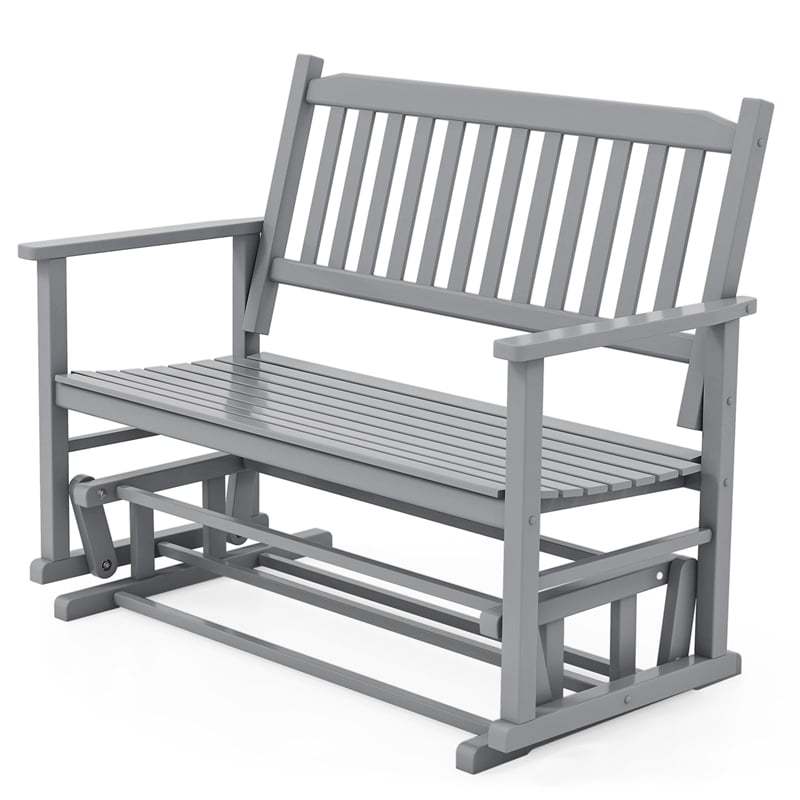 2-Person Outdoor Glider Bench with Poplar Wood Frame, Slatted Seat & Armrest Backrest, Porch Rocking Glider Loveseat for Patio, Garden & Deck
