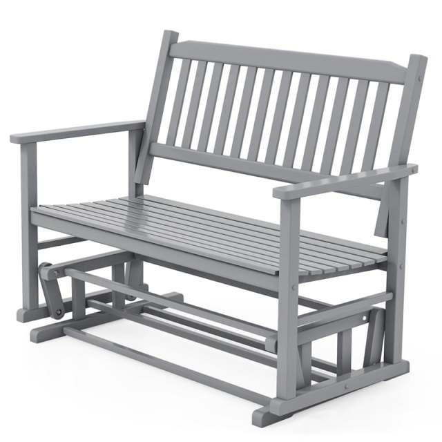 2-Person Outdoor Glider Bench with Poplar Wood Frame, Slatted Seat & Armrest Backrest, Porch Rocking Glider Loveseat for Patio, Garden & Deck