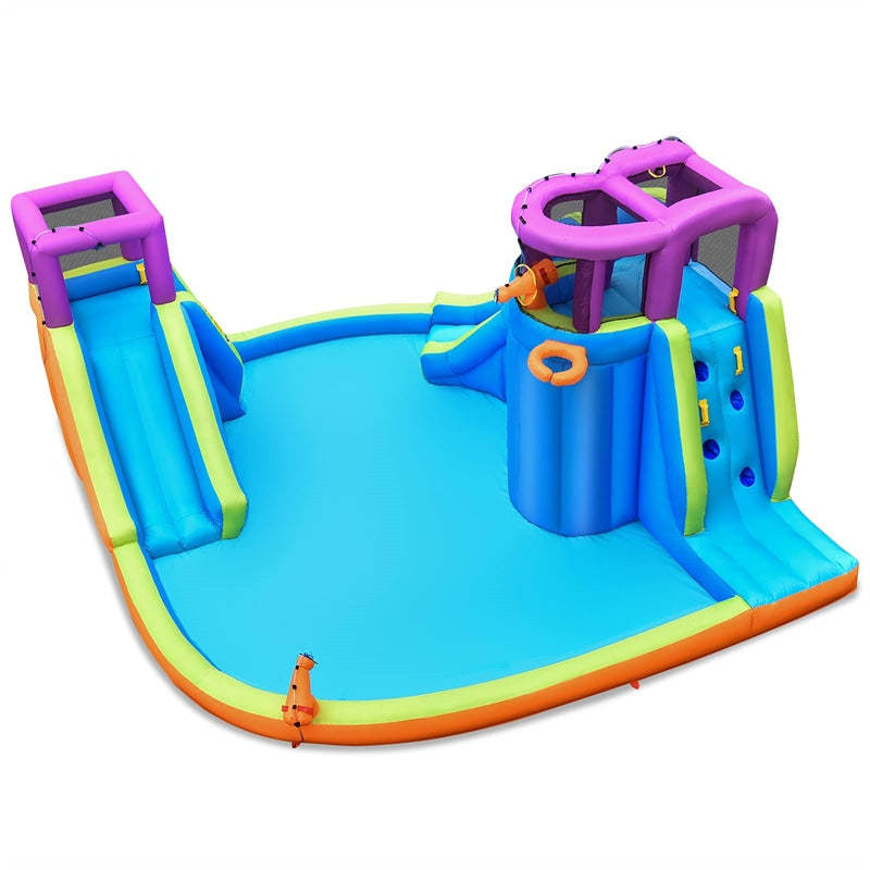 Inflatable Water Slide 15x14.5FT Mega Kids Water Park with Dual Slides, Splash Pool, Water Guns & Climbing Wall for Outdoor Backyard Racing Fun