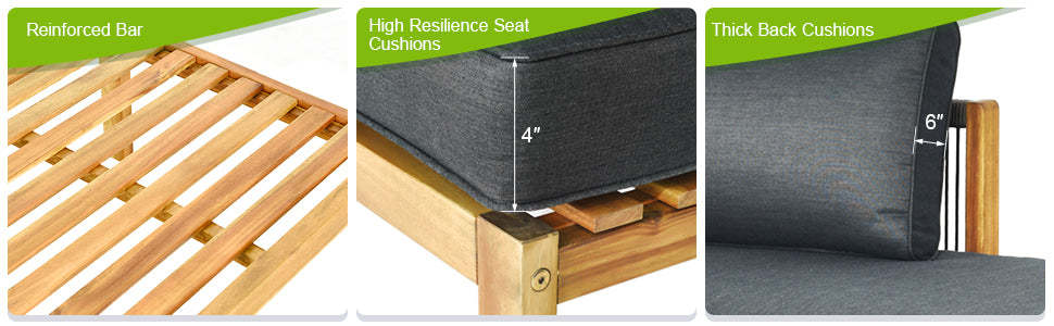 3 Piece Acacia Wood Patio Conversation Set L Shape Outdoor Furniture Set with Coffee Table