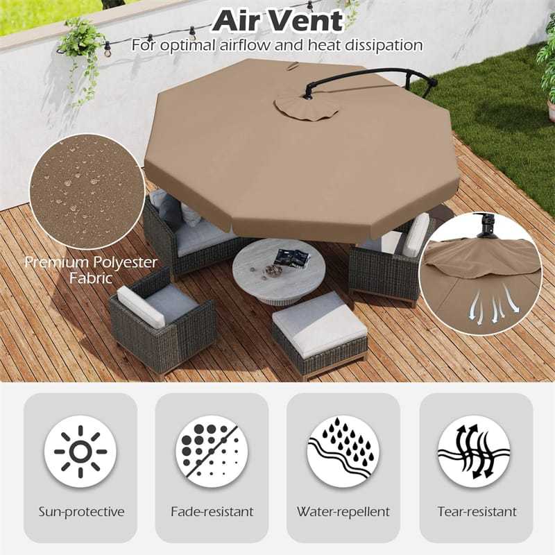 10FT Offset Cantilever Umbrella with Cover, Tilt Adjustment & Crank, 8-Rib Heavy-Duty Vented Ruffled Patio Umbrella for Poolside/Garden/Deck