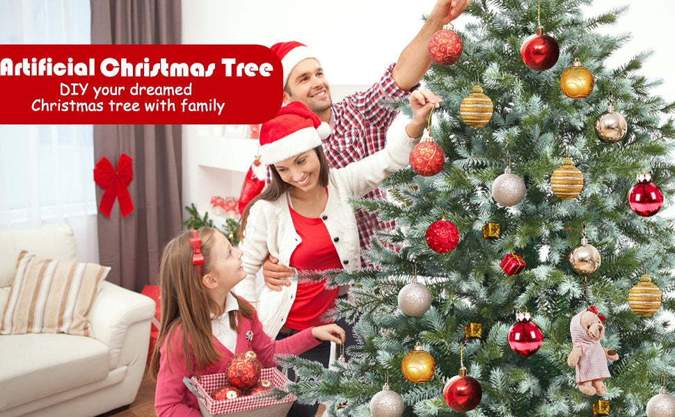 8FT Artificial Spruce Christmas Tree Hinged Xmas Tree with 1658 Mixed PE PVC Branch Tips & Metal Stand