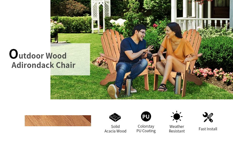 Outdoor Wooden Folding Adirondack Chair for Patio Garden