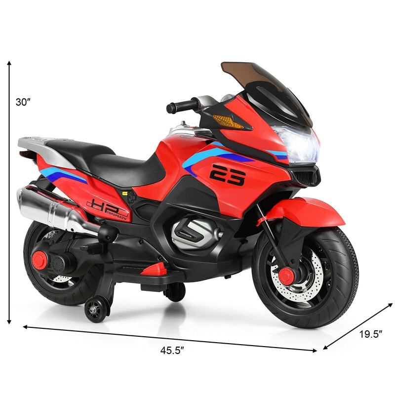 12V Kids Ride-On Motorcycle with Training Wheels, LED Lights & Foot Pedal, Battery-Powered Electric Ride On Motorbike for Boys/Girls Ages 3+
