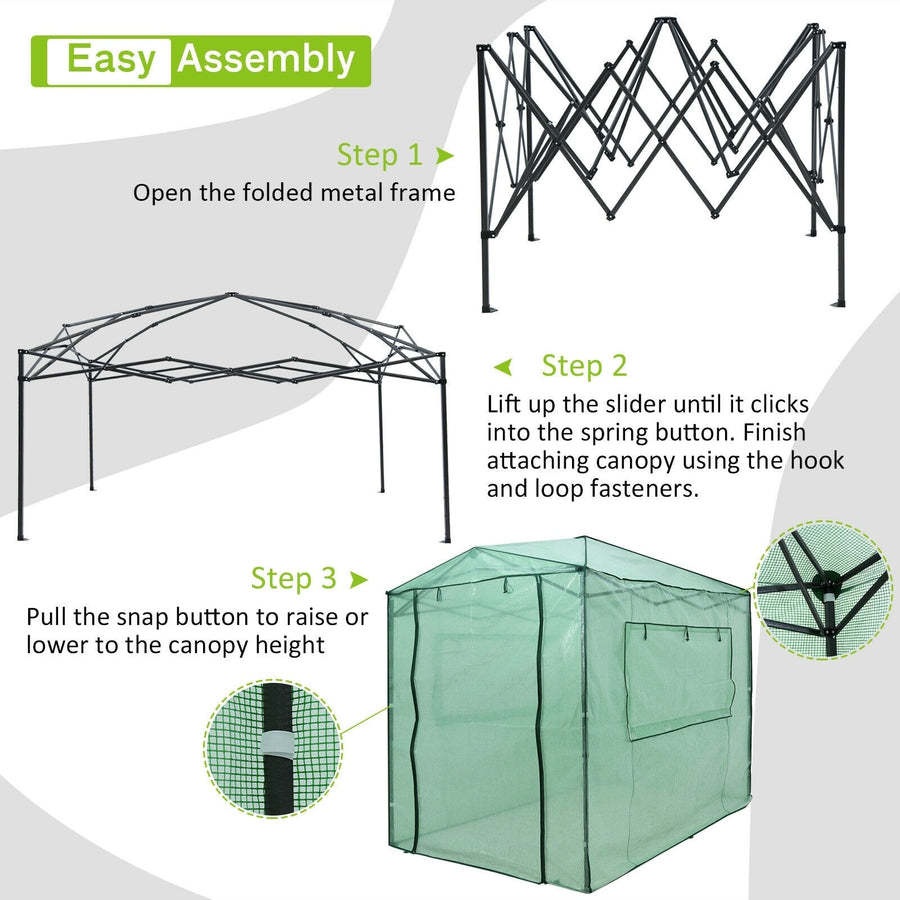 8’ x 6’ Outdoor Portable Walk-in Greenhouse with Roll-up Doors and Windows