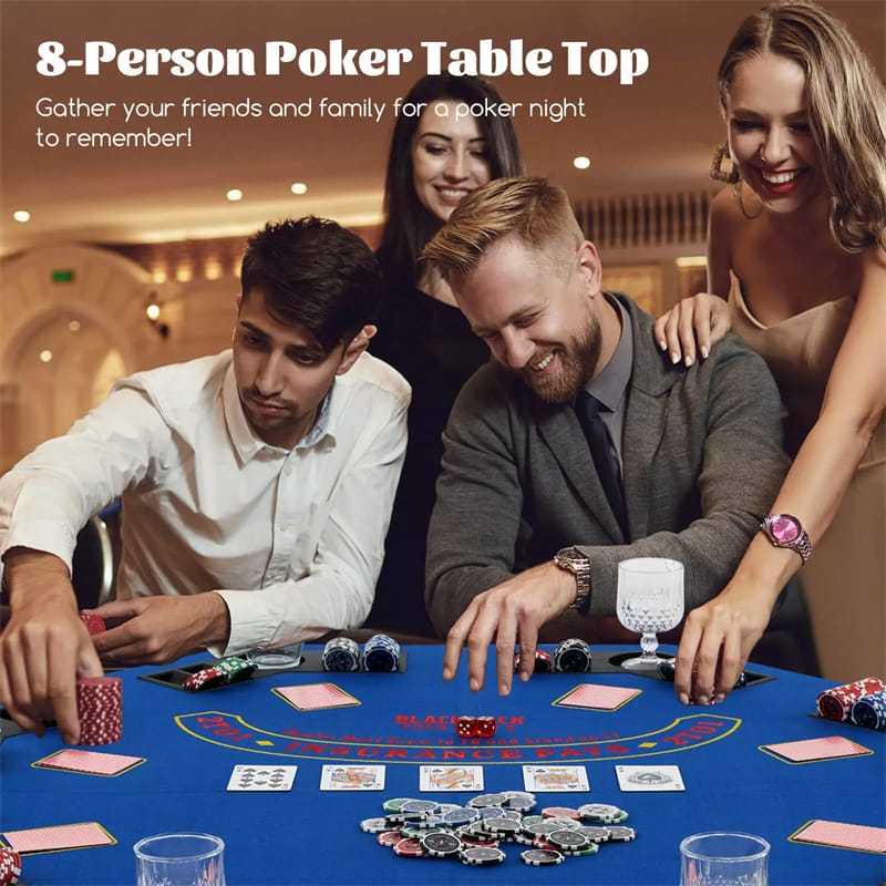 48" Folding Poker Table Top, 8-Player Portable Casino Card Game Top with Cup Holders, Chip Trays, Carrying Bag & Non-Slip Bottom for Family Fun