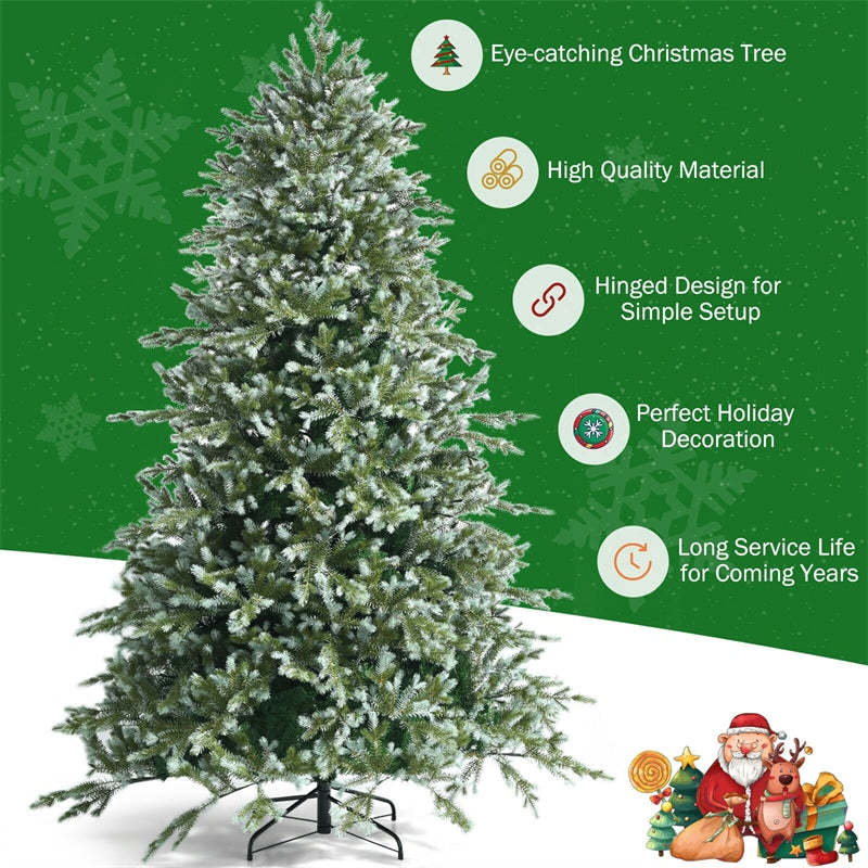 8FT Unlit Artificial Christmas Tree, Hinged Spruce Green Xmas Tree with Folding Metal Stand, 1658 Realistic PE & PVC Tips for Holiday Decor