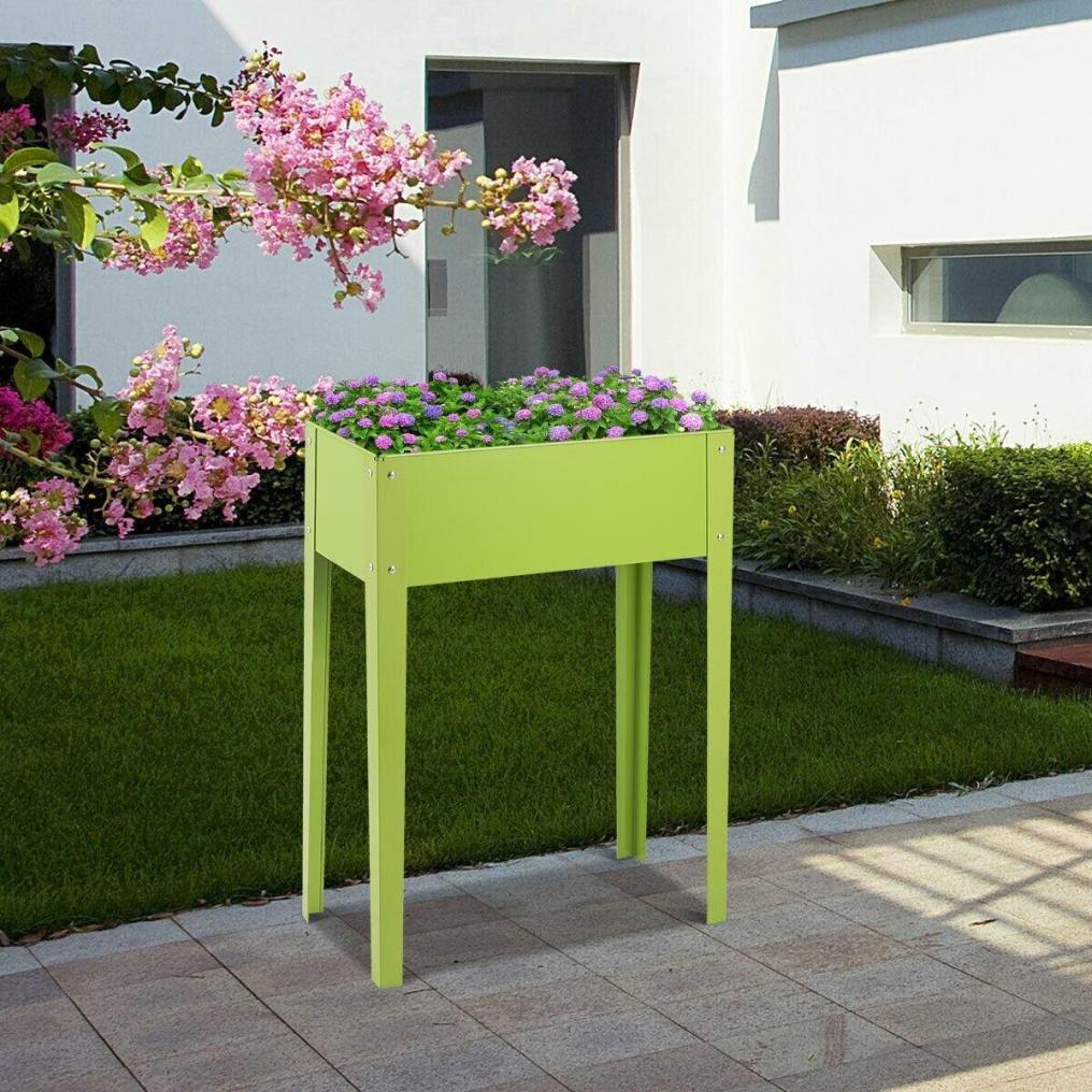 Metal Raised Garden Bed Elevated Planter Box with Legs, Drainage Holes, Standing Flower Vegetable Garden Stand for Indoor Outdoor 25"L x 13"W x 31.5"H