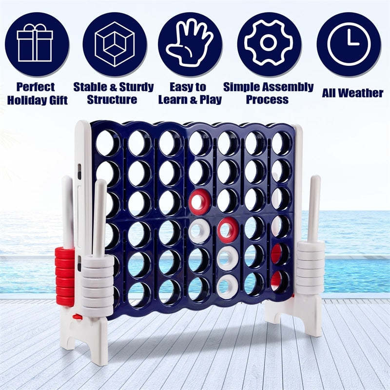 Giant 4-in-A-Row Game, Jumbo 4-to-Score Game with 42 Rings, Quick-Release Slider for Kids & Adults, 3.5FT Tall Indoor Outdoor Connect Four Lawn Game