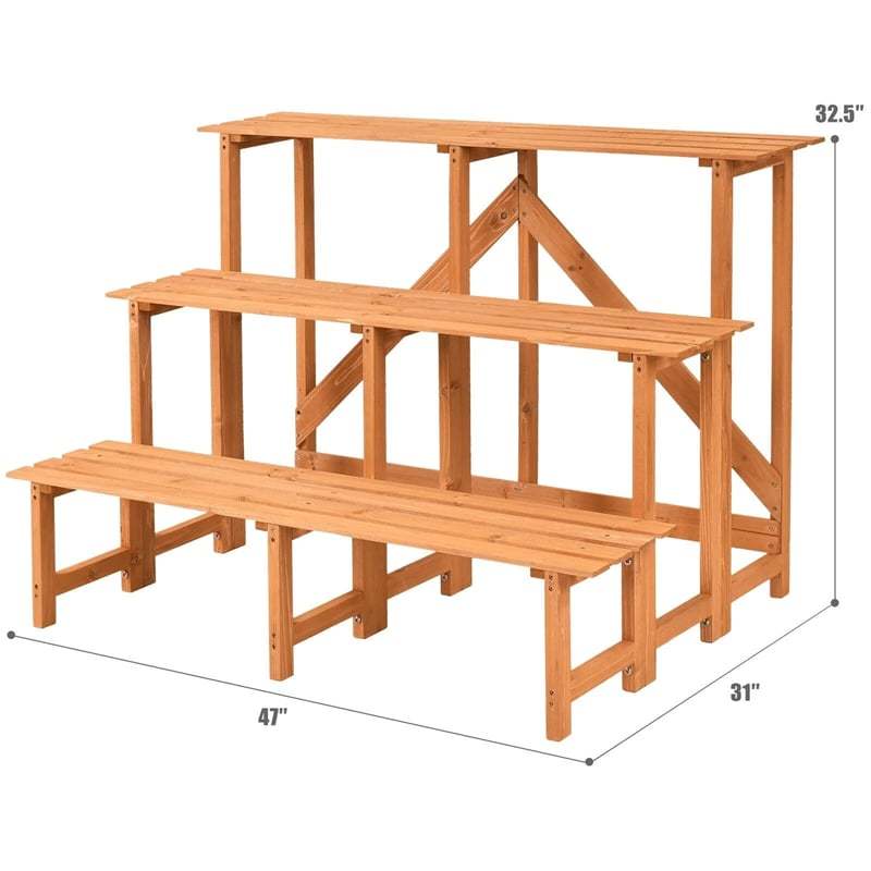 3 Tier Wide Wood Step Ladder Plant Stand Flower Pot Holder