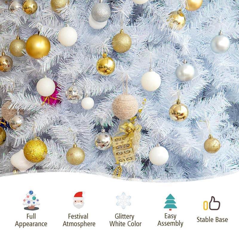 7ft White Iridescent Tinsel Artificial Christmas Tree with Metal Stand