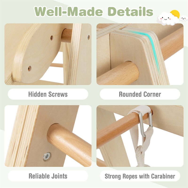 7-in-1 Toddler Climbing Toys Wooden Montessori Kids Indoor Playground Jungle Gym with Slide, Climbing Net & Removable Tent