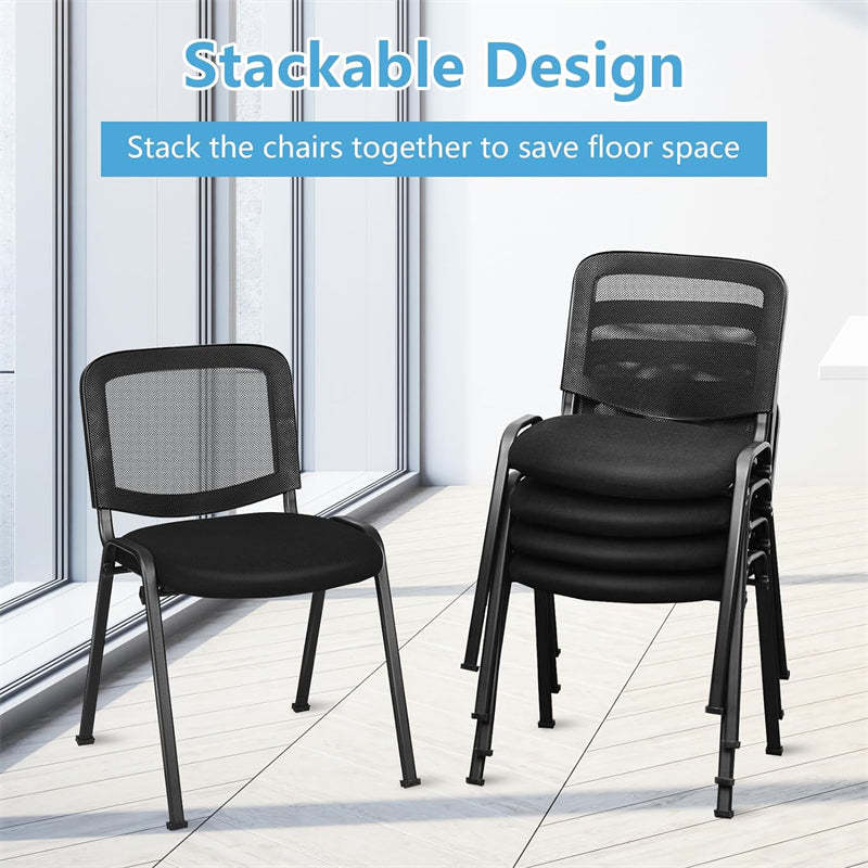 Set of 5 Conference Chair Mesh Back Stackable Office Chair Ergonomic Waiting Room Guest Reception Chair with Upholstered Seat