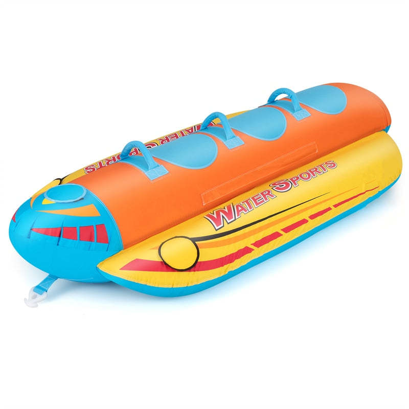 Inflatable 3-Person Towable Tube for Boating, Hot Dog Towable Tube Water Sports Banana Boat Ride with 3 EVA-Padded Seats for Towing Rider