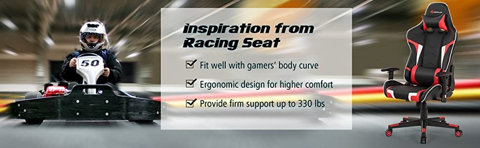 Adjustable Massage Gaming Chair High Back PU Leather Racing Gaming Chair Office Computer Reclining Chair with Lumbar Support