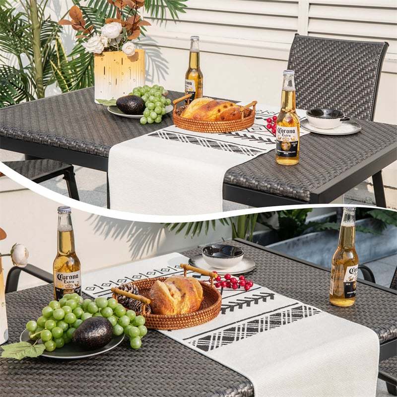 48" Patio Wicker Dining Table for 6 Rectangular Rattan Table Outdoor Dining Table with Heavy Duty Metal Frame for Backyard Front Porch