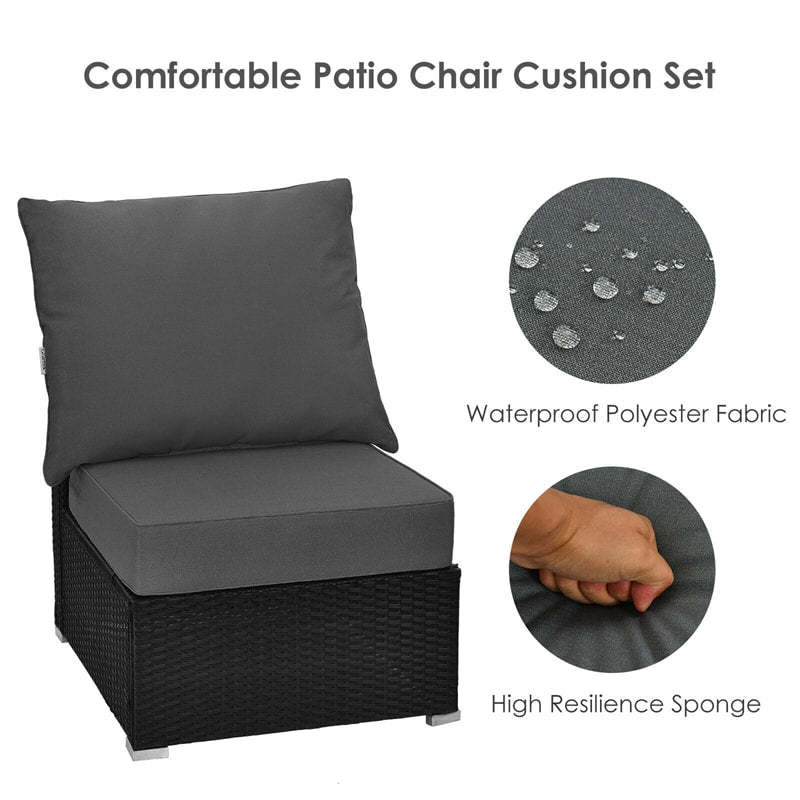 Deep Seat & Back Cushion Set with Rope Ties, Waterproof 6" Thick Indoor/Outdoor Chair Pads for Patio Furniture & Poolside