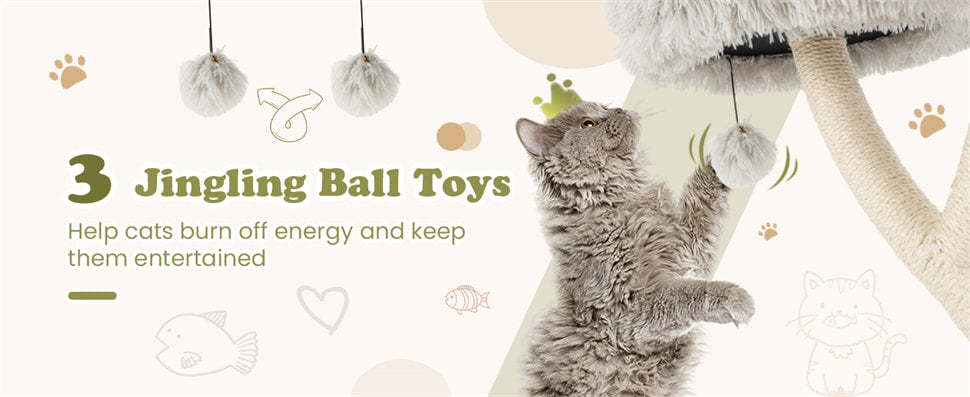 70" Tall Cat Tree Multi-Level Large Cat Tower with 3 Warm Perches, Scratching Posts, Board & 3 Jingling Balls for Large Cats Indoors