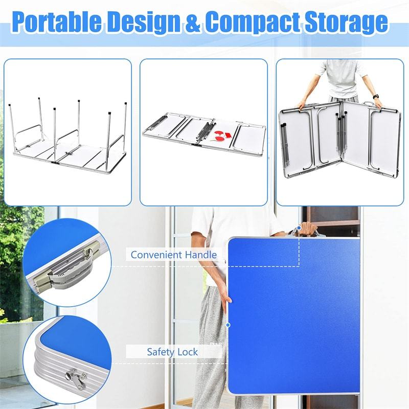 60" Portable Table Tennis Table, Folding Ping Pong Table with Net, 2 Paddles & 4 Balls, Multipurpose Freestanding Table for Indoor Outdoor Use