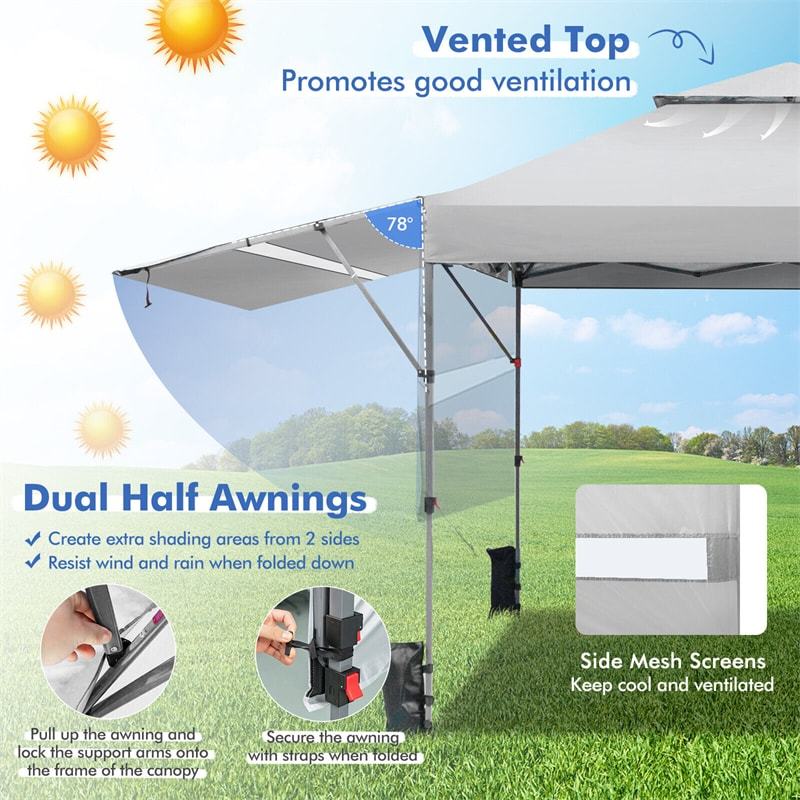 10 x 17.6 FT 2 Tier Pop-up Canopy Tent Easy Setup Instant Tent with Adjustable Dual Awnings & Wheeled Bag