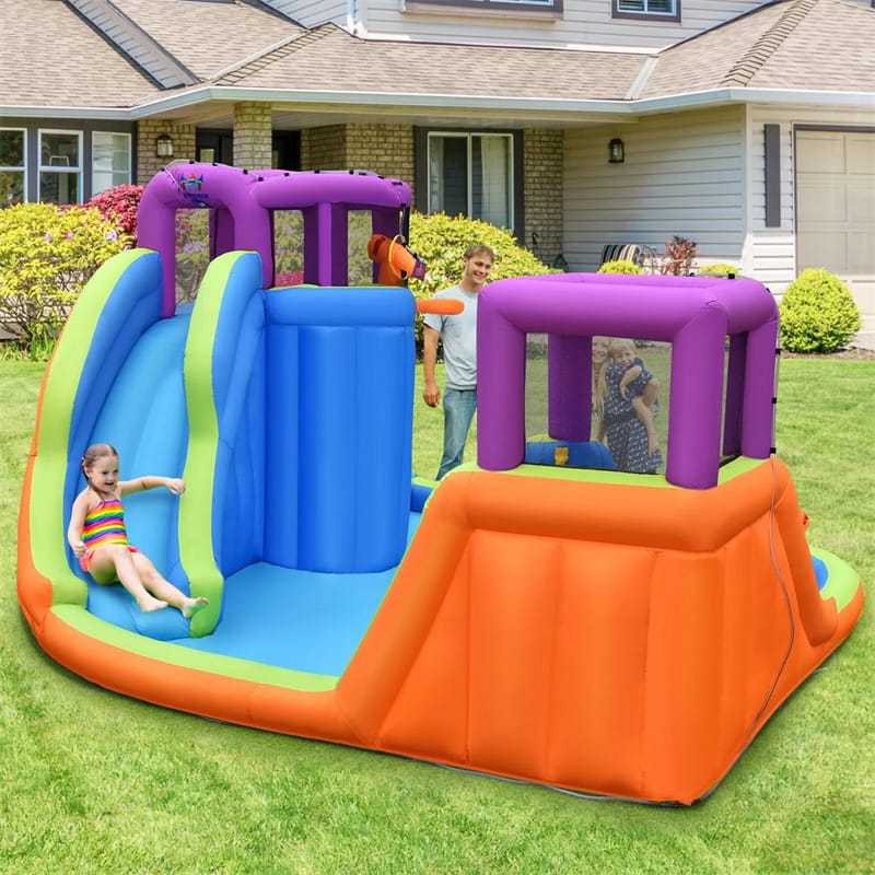 Inflatable Water Slide 15x14.5FT Mega Kids Water Park with Dual Slides, Splash Pool, Water Guns & Climbing Wall for Outdoor Backyard Racing Fun