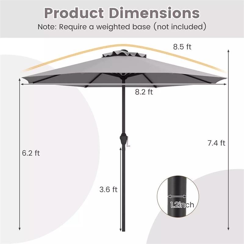 8.5FT Patio Umbrella, Outdoor Market Table Umbrella with Crank Handle, 8 Heavy Duty Ribs, Vented Top, Sun-Proof Canopy for Garden Yard Poolside