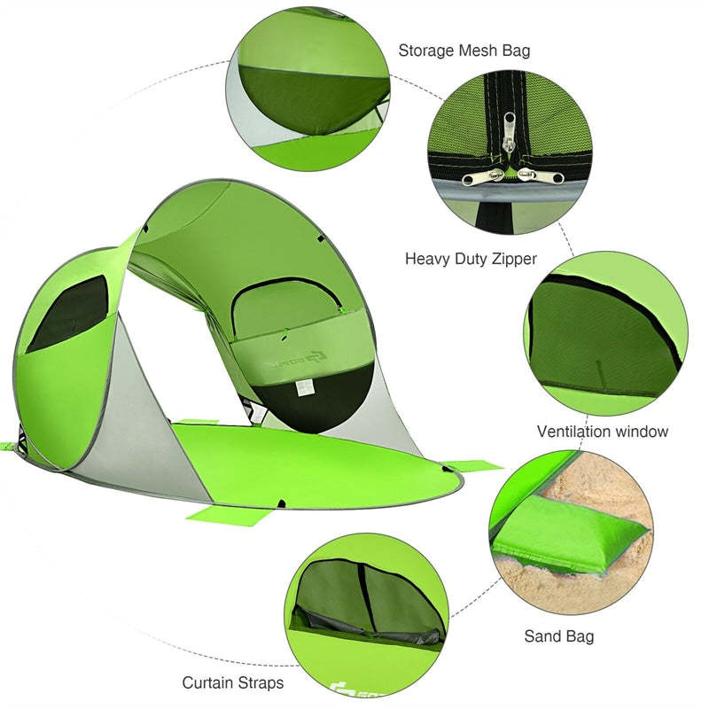 3-4 Person Pop Up Beach Tent, Anti-UV UPF 50+ Portable Camping Sun Shelter with 2 Mesh Windows for Picnic, Hiking