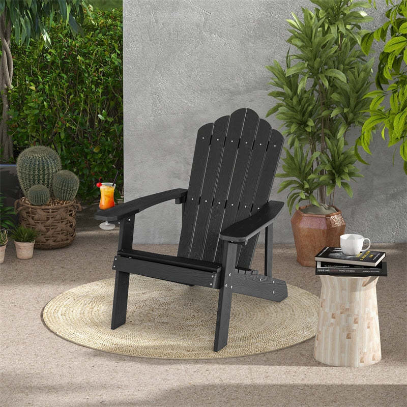 Outdoor HIPS Adirondack Chair, Weather Resistant Wood Fire Pit Chair with Hidden Cup Holder & 380 LBS Capacity for Patio, Backyard, Garden
