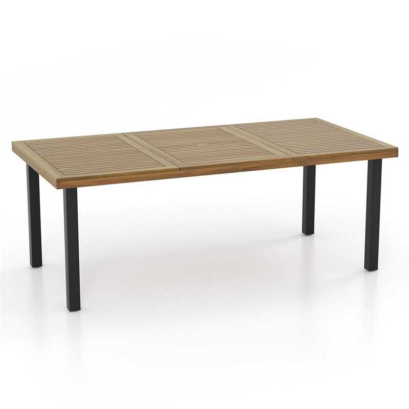 79" Acacia Wood Dining Table, 8-Person Rectangular Patio Table with 1.9" Umbrella Hole & Adjustable Feet for Indoor Outdoor, Backyard, Garden