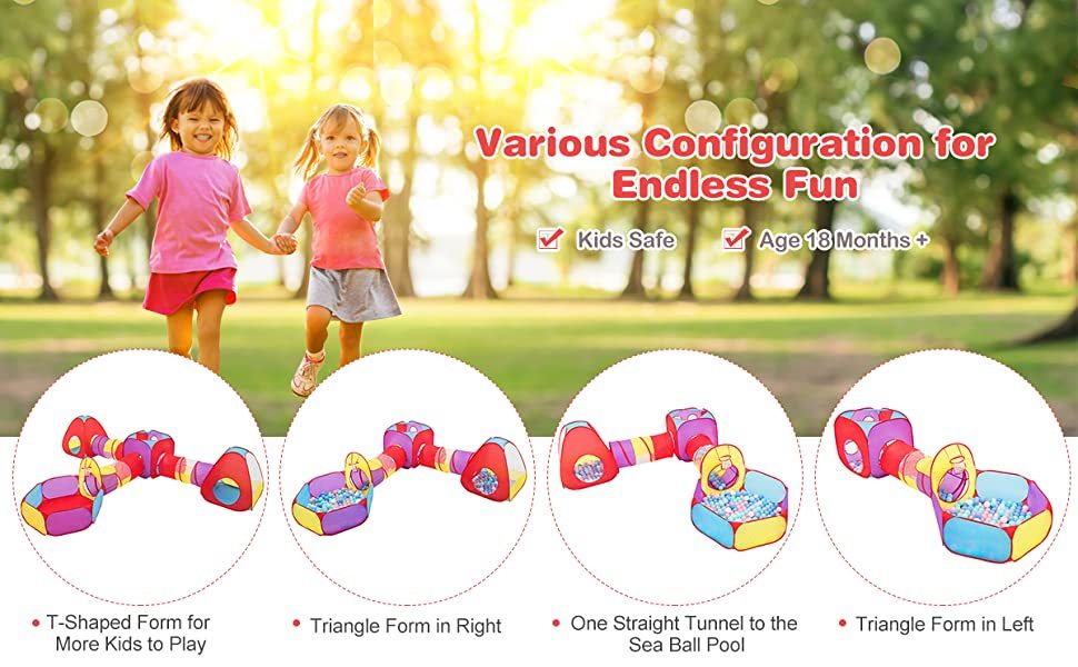 7-Piece Kids Pop Up Play Tent with Ball Pit & Crawl Tunnels