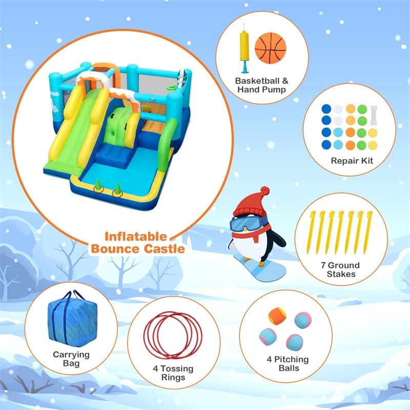 7-in-1 Kids Inflatable Bounce House Bouncy Castle Ice Cream Theme  Multi-play Jumping House with Slide, Large Ball Pit & Pitching Game