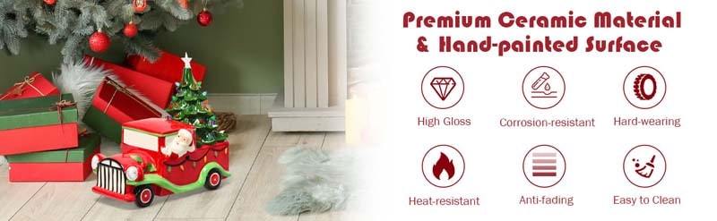 Vintage Tabletop Pre-Lit Ceramic Red Truck with Christmas Tree