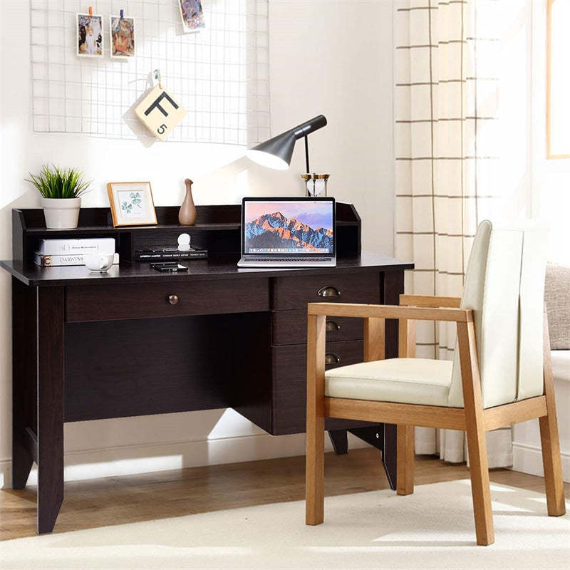 48" Wood Computer Desk with Hutch, 4 Storage Drawers & Shelves, Wooden Executive Desk for Home Office, Study Writing Desk for PC Laptop