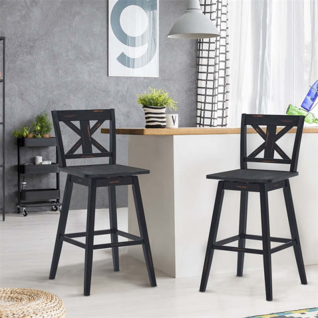 29" Wooden Bar Stools Set of 2, Swivel Counter Height Dining Chairs with Back & Non-Slip Foot Pads for Kitchen Island, Pub, Dining Room