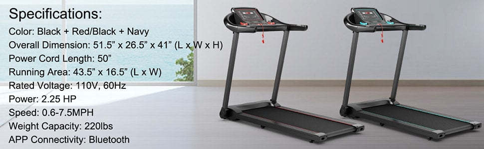 2.25HP Folding Treadmill Portable Electric Superfit Treadmill Walking Running Machine with APP Control LED Display Bluetooth Speaker